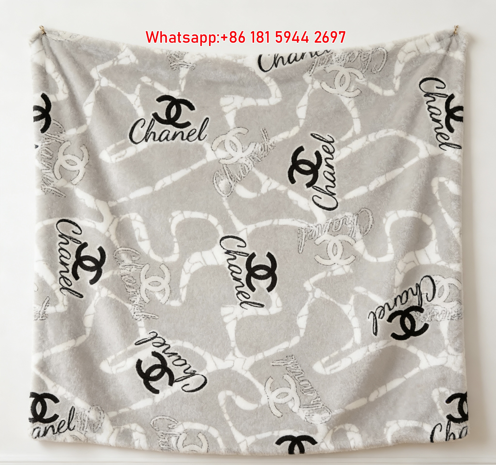 Chanel Beige Chain Link Monogram Flannel Throw Blanket IMG_7075